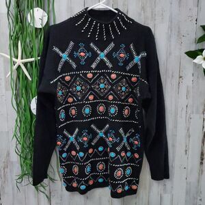 Vintage Victoria Jones Beaded Sweater Black Size Medium